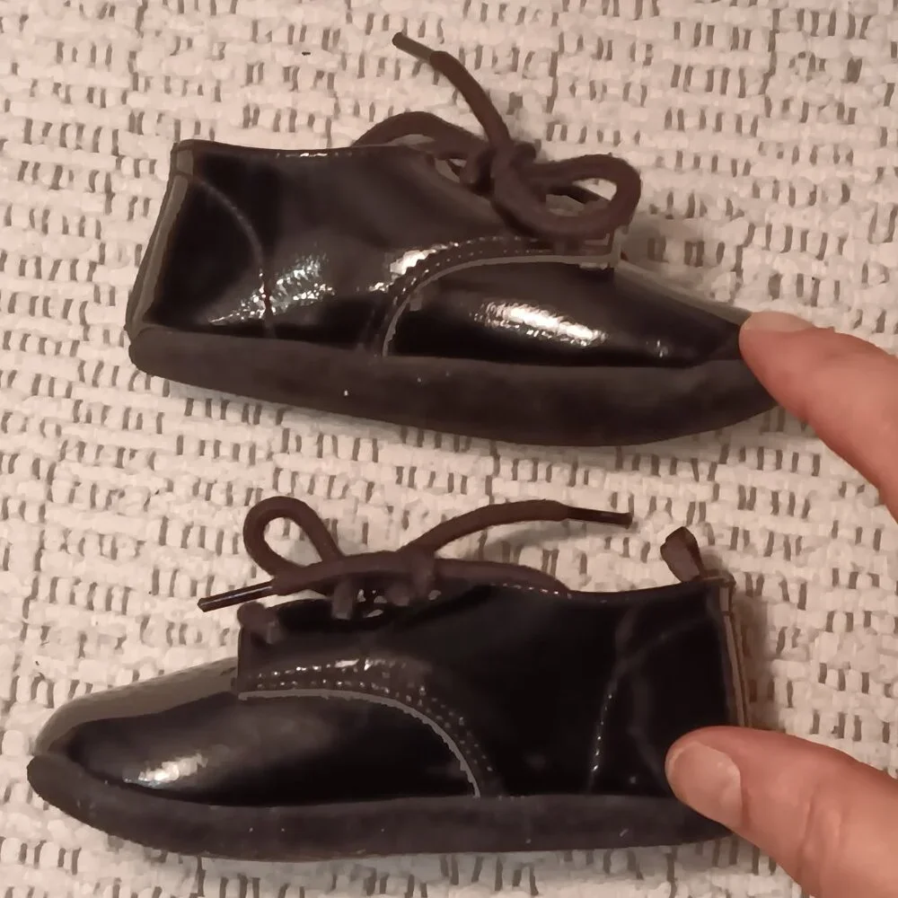 Gymboree baby infant black patent leather lace up dress formal crib shoes sz 4